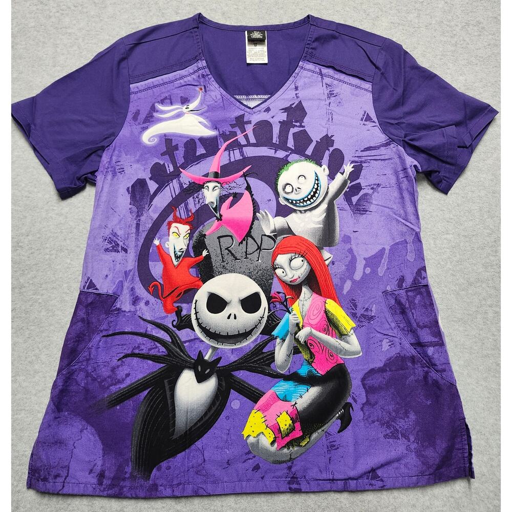 Nightmare Before Christmas Scrub Top Womens M Jack Sally Disney Pockets